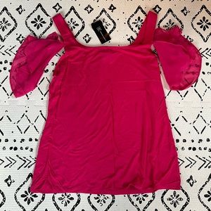 INC fuscia flutter sleeve top